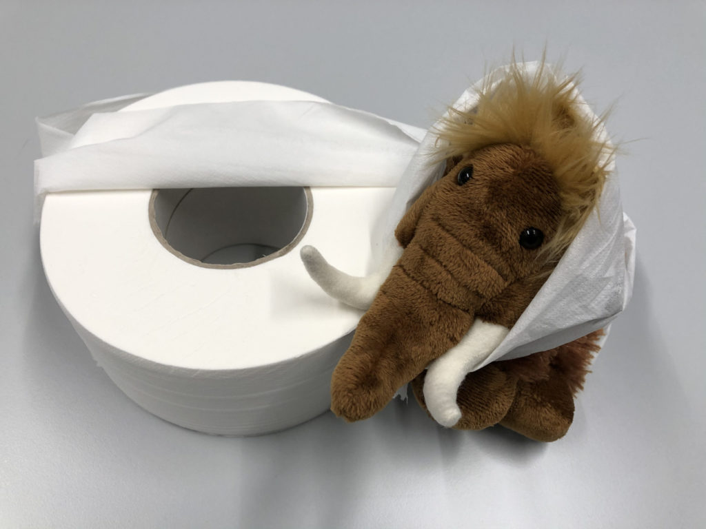 Mammut Plüschtier und Klopapier